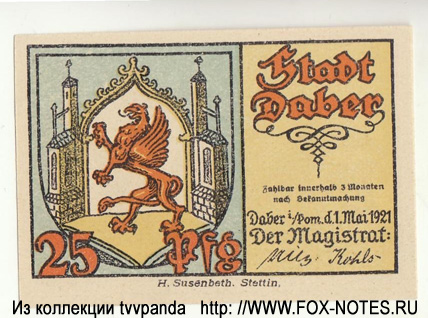 Notgeld Stadt Daber. 25 Pfennig 1921.