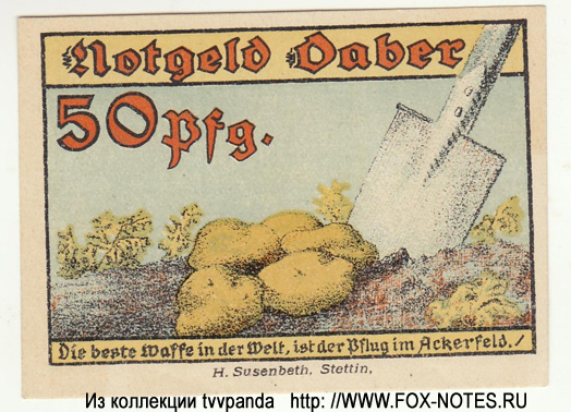 Notgeld Stadt Daber. 50 Pfennig 1921.