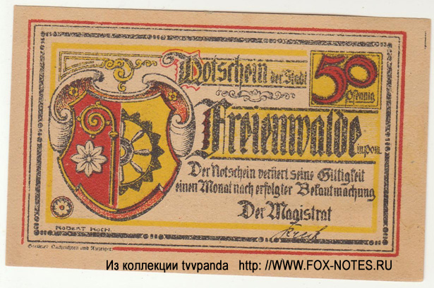 Stadt Freienwalde in Pommern 50 Pfennig 1921 NOTGELD