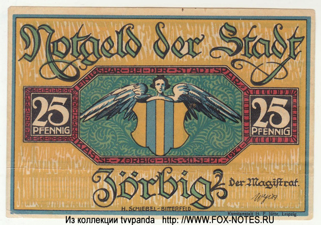 Notgeld der Stadt Zörbig. 25 Pfennig. Gültig bis 30.09.1921.