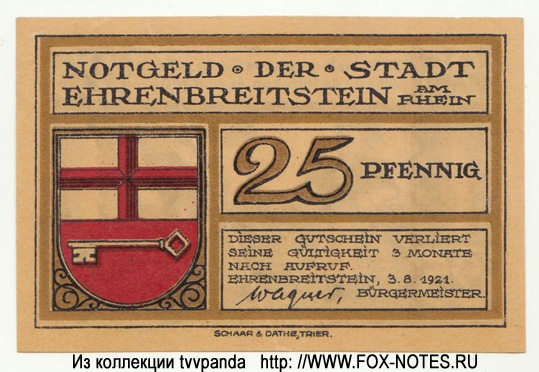 Stadt Ehrenbreitstein 25 Pfennig 1921