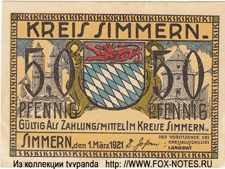 Kreis Simmern 50 Pfennig 1921 Notgeld