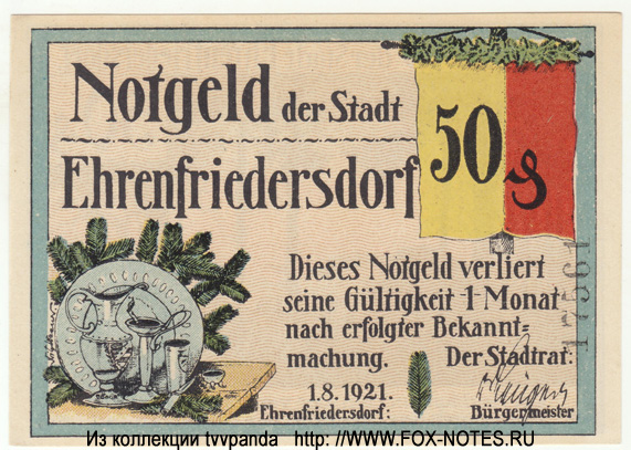 Notgeld der Stadt Ehrenfriedersdorf. 50 Pfennig 1921.