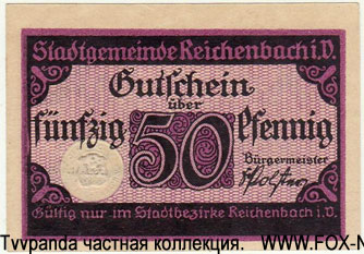 Stadtgemeinde Reichenbach im Vogtland 50 Pfennig. NOTGELD