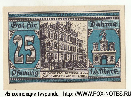 Gutschein der Stadt Dahme. 25 Pfennig 1920.