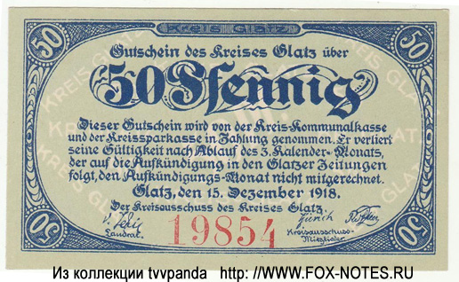 Bezirk Glatz 25 Pfennig 1918