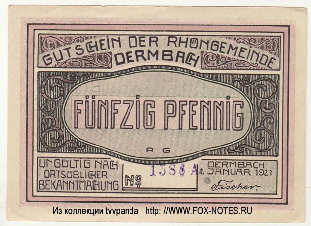 Gemeinde Dermbach  50 Pfennig 1921