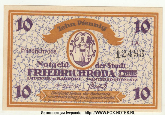 Notgeld der Stadt Friedrichroda 10 Pfennig 1A