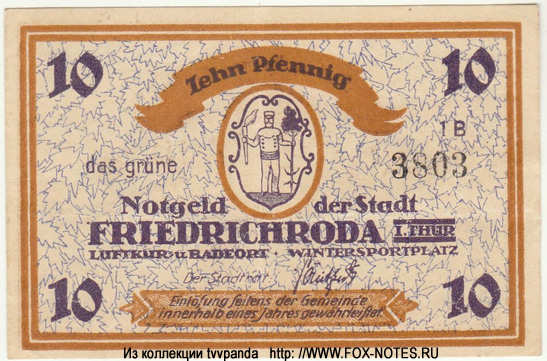 Notgeld der Stadt Friedrichroda 10 Pfennig 1B