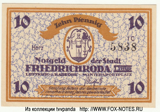 Notgeld der Stadt Friedrichroda 10 Pfennig serie 1C
