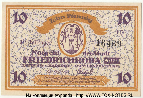 Notgeld der Stadt Friedrichroda 10 Pfennig serie 1D