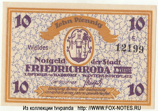 Notgeld der Stadt Friedrichroda 10 Pfennig serie 1E