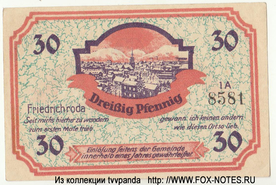 Notgeld der Stadt Friedrichroda 30 Pfennig serie 1A