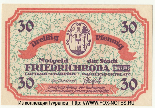 Notgeld der Stadt Friedrichroda 30 Pfennig serie 1B