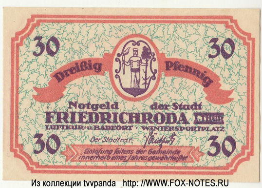 Notgeld der Stadt Friedrichroda 30 Pfennig serie 1C