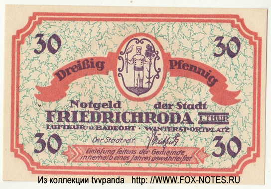 Notgeld der Stadt Friedrichroda 30 Pfennig serie 1D