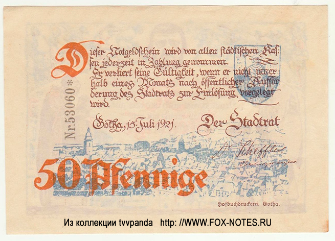 Stadt Gotha 50 Pfennig 1921 Notgeld