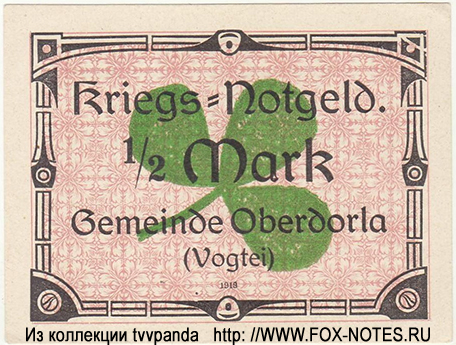 Gemeinde Oberdorla. Kreigs-Notgeld. 1/2 Mark. 1919.