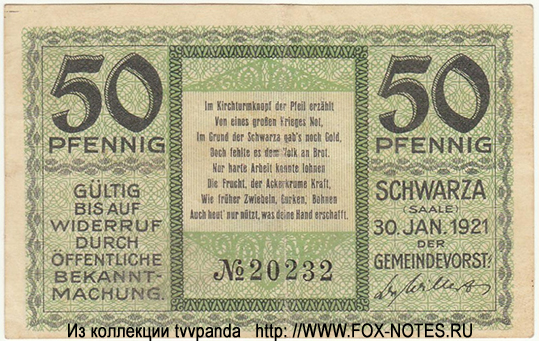 Gemeinde Schwarza 50 Pfennig 1921
