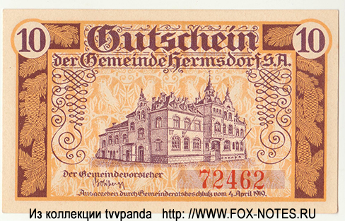 Gemeinde Hermsdorf 10 Pfennig 1919