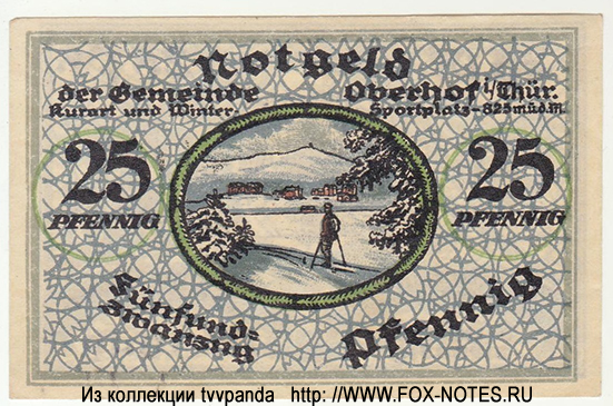 Notgeld der Gemeinde Oberhof. 25 Pfennig. 15. Dezember 1919.