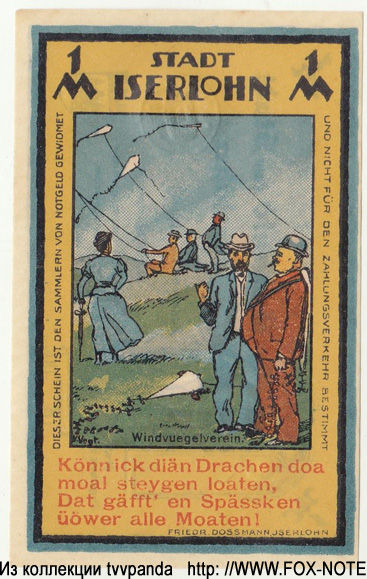 Notgeld der Stadt Iserlohn. 1 Mark. 1. Juni 1921.