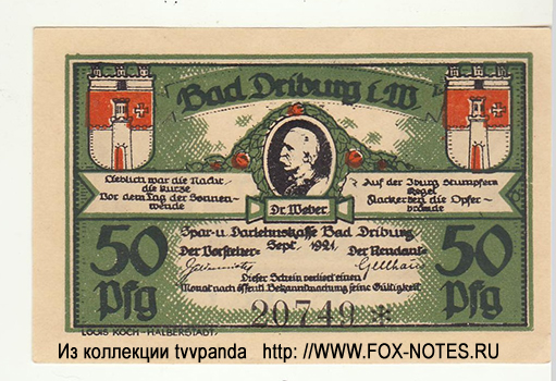 Spar- u. Darlehnskasse Bad Driburg 50 Pfennig 1921