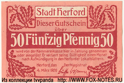 Stadt Herford 50 Pfennig 1920