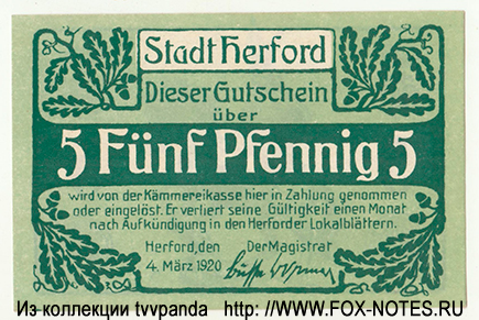 Herford 5 Pfennig 1920 notgeld