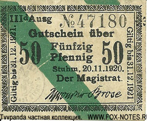 Stadt Stuhm 50 Pfennig 1920 Notgeld