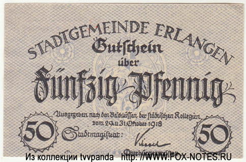 Stadtgemeinde Erlangen 50 Pfennig 1918