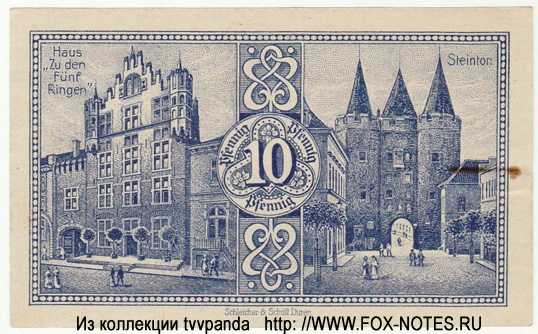 Stadt Goch. Schein.  10 Pfennig. 1921.