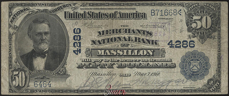 . 50  1910 . The Merchants Bank of Massillon.  4286.