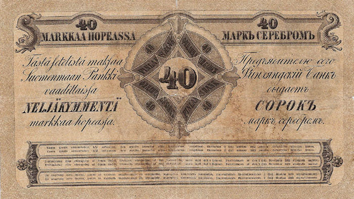 Finland. Banknote 40 marks of silver in 1862.