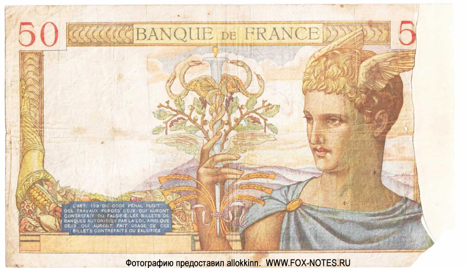 Banque de France 50  1939. "Cérès" 