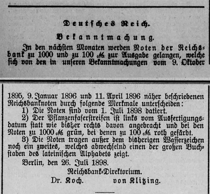 Deutscher Reichsanzeiger und Preußischer Staatsanzeiger.  175. Berlin, Mittwoch, den 27. Juli, Abends. 1898. Deutsches Reich. Bekanntmachung. Berlin, den 26. Juli 1898. 