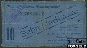 KGL Bad Colber ( ) 10 Mark 1915 Offizier - Gefangenenlager / . aF Ti.05.05 4000 