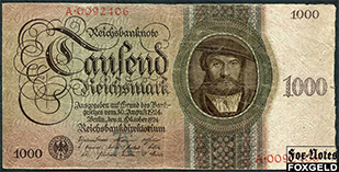  / Reichsbank 1000 Reichsmark 1924 10. Oktober 1924. VG++ Ro.172a / DEU-178a