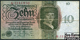  / Reichsbank 10 Reichsmark 1924 #7 aF Ro.168a / DEU-173a