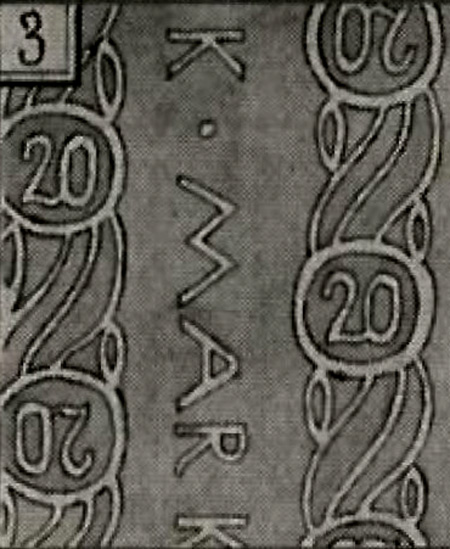 Wasserzeichen Wertzahl 20 und Mark (20 Mark 1906)