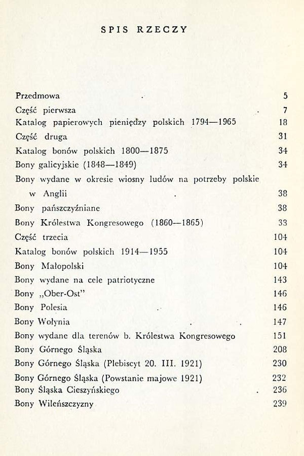 Katalog papierowych pieniędzy polskich 1794-1965 оглавление