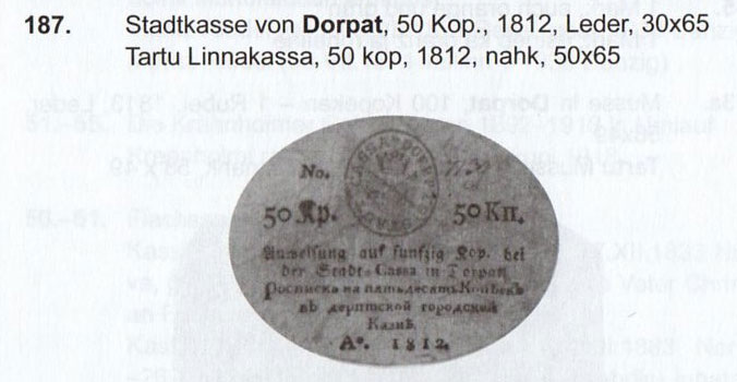 Stadtkasse von Dorpat 50 kop. 1812