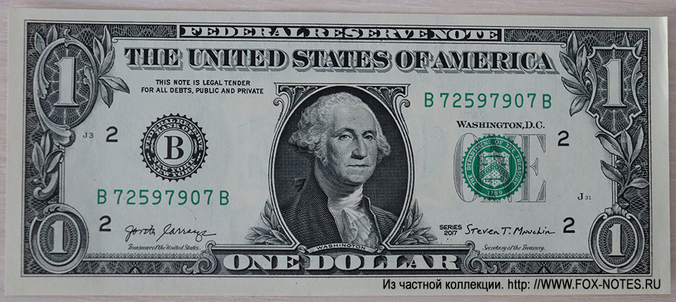 Federal Reserve Notes Series of 2017 Sign. Jovita Carranza - Steven Mnuchin 1 Dollar