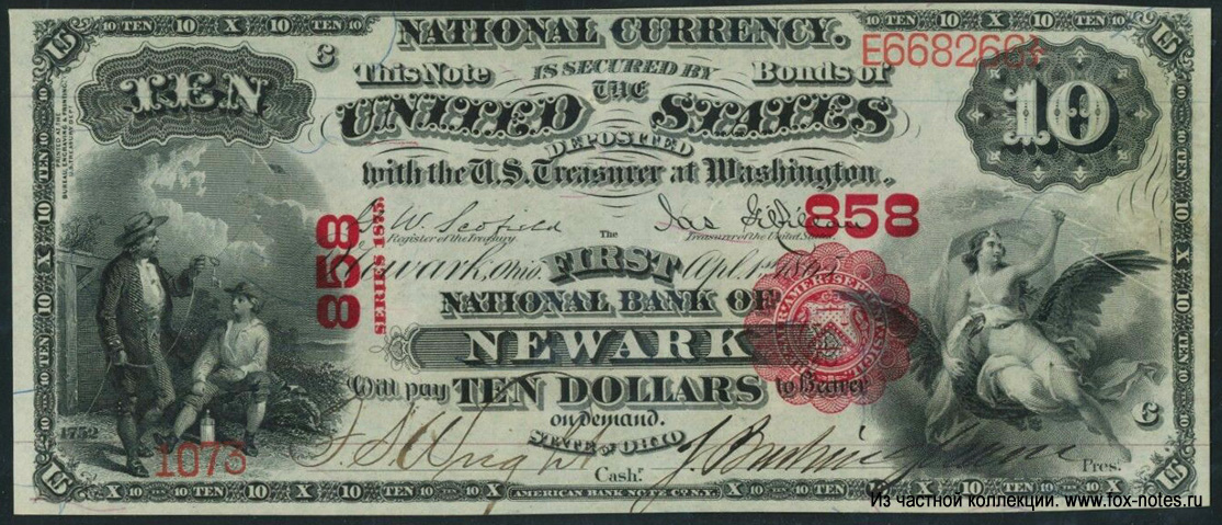 First National Bank of Newark 10 Dollars 1875 / 858