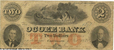 OCOEE BANK, Cleveland 2 Dollars 1859