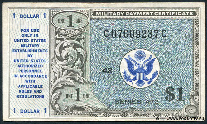 USA Military Payment Certificate 1 dollar SERIES 472