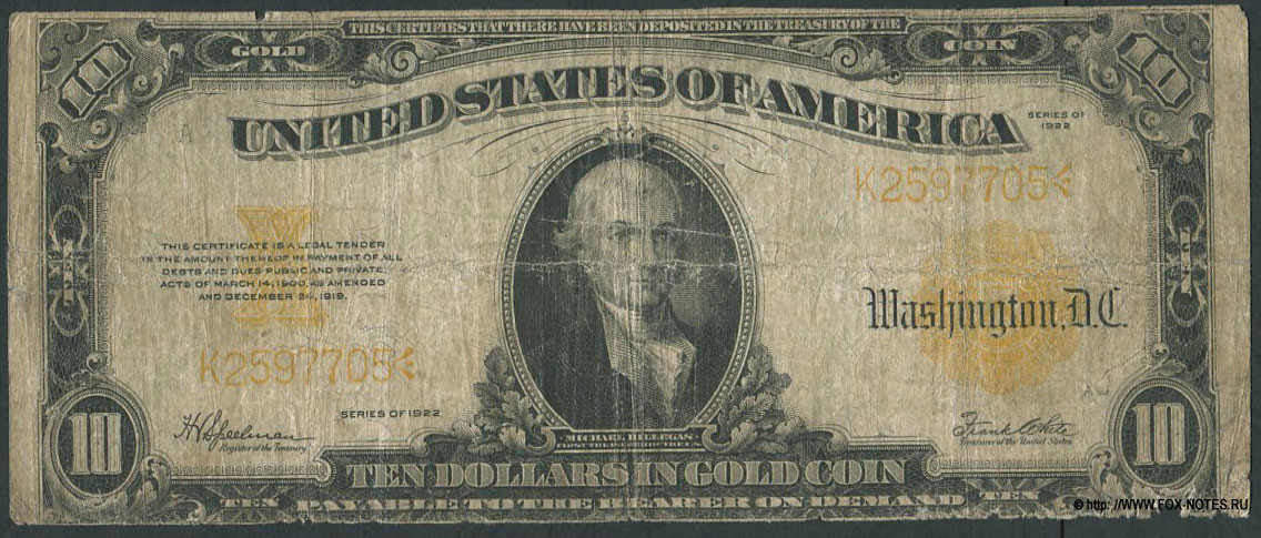US Gold Certificates 10 dollars Series of 1922 