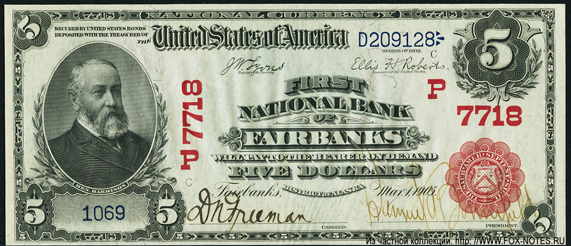 First National Bank of Fairbanks 5 dollars SERIES OF 1902 Lyons Roberts