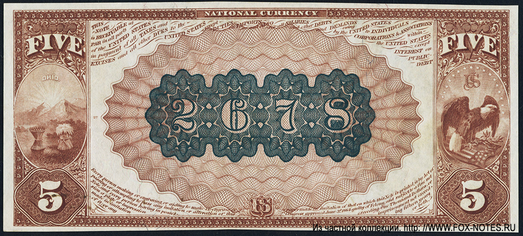 Third National Bank of Dayton, Ohio SERIES OF 1882. 5 Dollars.