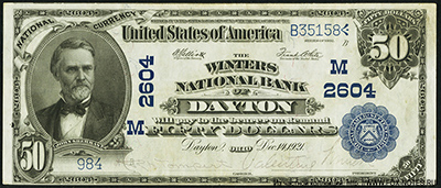 Winters National Bank of Dayton, Ohio. SERIES OF 1902. 50 Dollars 1921.